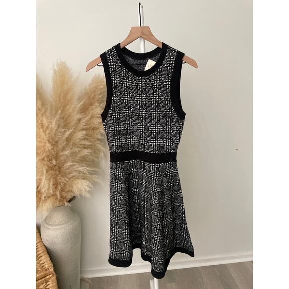 Kate Spade Out West Mod Black Plaid Knit Sleeveless Sweater Dress XS A Line Mini - Picture 3 of 9